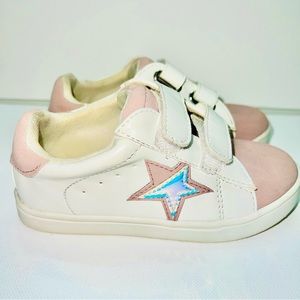 Nina Taya Star Sneaker Sz 10M Pink White Faux Leather Suede Reflective Appliqué
